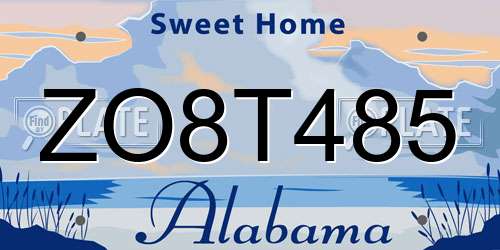 ZO8T485 Alabama License Plate