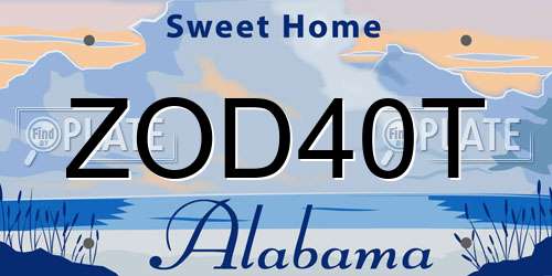 ZOD40T Alabama License Plate