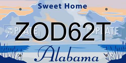 ZOD62T Alabama License Plate