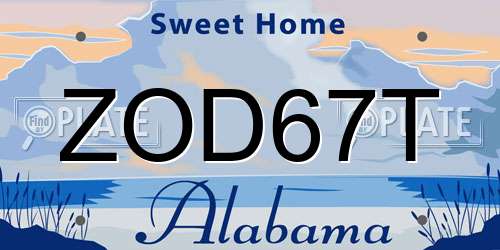 ZOD67T Alabama License Plate
