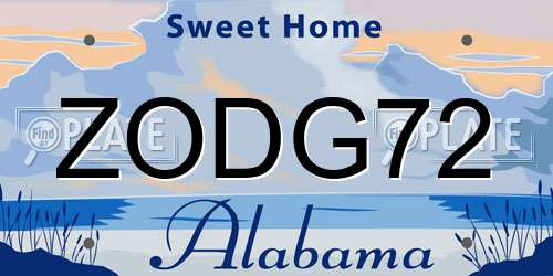 ZODG72 Alabama License Plate