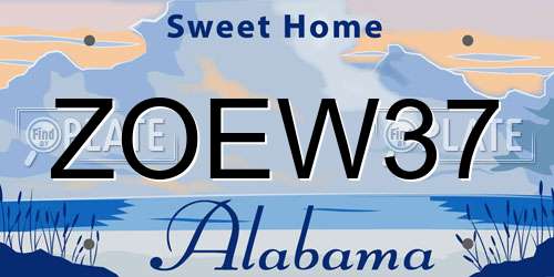 ZOEW37 Alabama License Plate