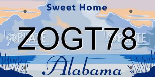 ZOGT78 Alabama License Plate
