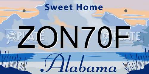 ZON70F Alabama License Plate
