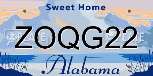 ZOQG22 Alabama License Plate