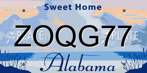 ZOQG77 Alabama License Plate