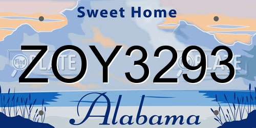 ZOY3293 Alabama License Plate