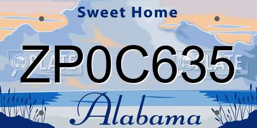 ZP0C635 Alabama License Plate