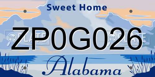 ZP0G026 Alabama License Plate