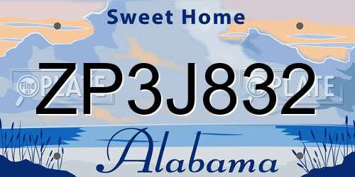 ZP3J832 Alabama License Plate