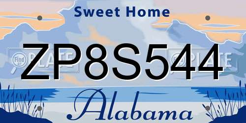 ZP8S544 Alabama License Plate