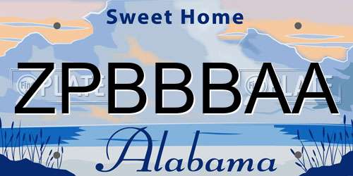 ZPBBBAA Alabama License Plate