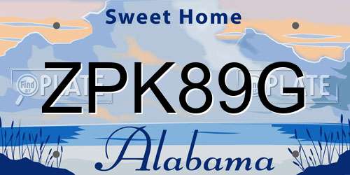 ZPK89G Alabama License Plate