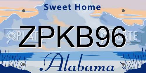 ZPKB96 Alabama License Plate