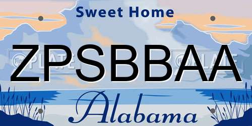 ZPSBBAA Alabama License Plate