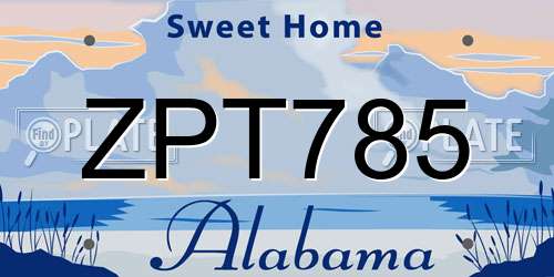 ZPT785 Alabama License Plate