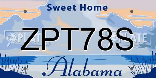 ZPT78S Alabama License Plate