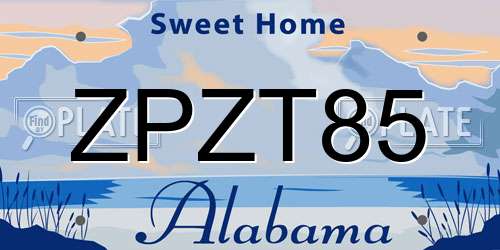 ZPZT85 Alabama License Plate
