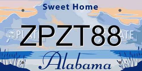 ZPZT88 Alabama License Plate