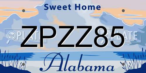ZPZZ85 Alabama License Plate