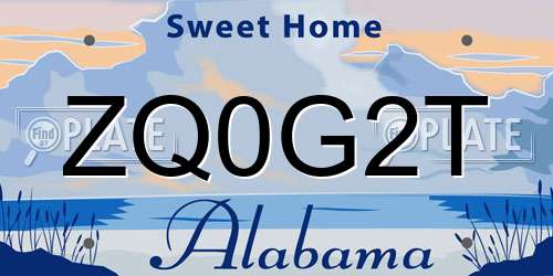 ZQ0G2T Alabama License Plate