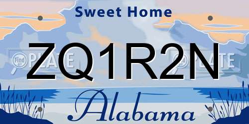 ZQ1R2N Alabama License Plate