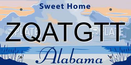 ZQATGTT Alabama License Plate