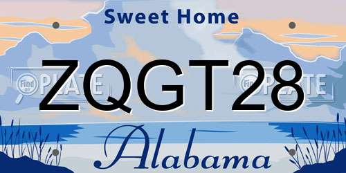 ZQGT28 Alabama License Plate