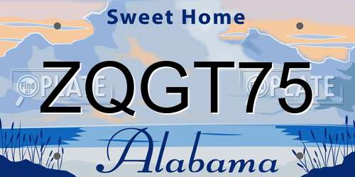 ZQGT75 Alabama License Plate