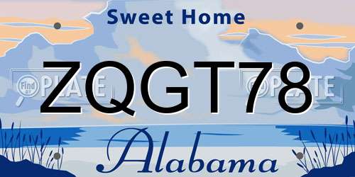ZQGT78 Alabama License Plate