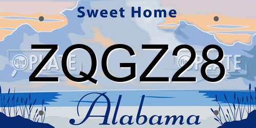 ZQGZ28 Alabama License Plate