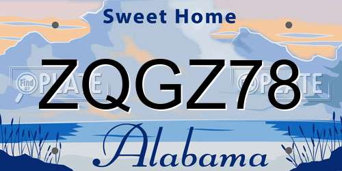 ZQGZ78 Alabama License Plate
