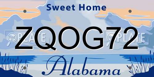 ZQOG72 Alabama License Plate
