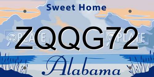 ZQQG72 Alabama License Plate