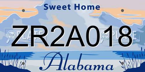 ZR2A018 Alabama License Plate
