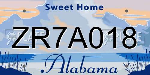 ZR7A018 Alabama License Plate