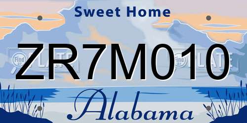 ZR7M010 Alabama License Plate