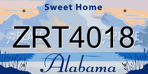 ZRT4018 Alabama License Plate