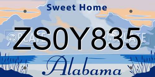 ZS0Y835 Alabama License Plate