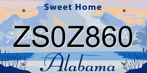 ZS0Z860 Alabama License Plate