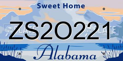 ZS2O221 Alabama License Plate