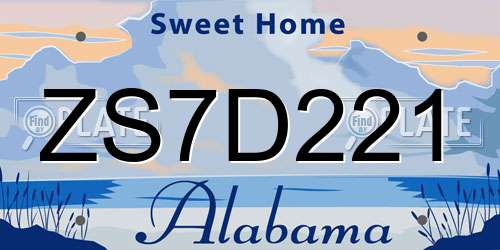 ZS7D221 Alabama License Plate