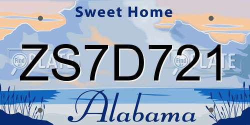 ZS7D721 Alabama License Plate