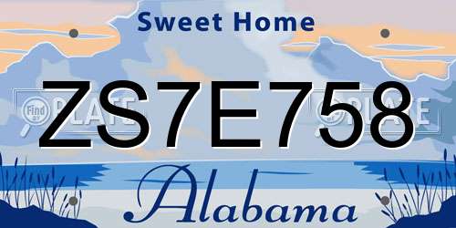 ZS7E758 Alabama License Plate