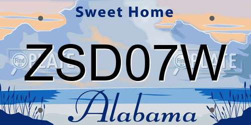 ZSD07W Alabama License Plate