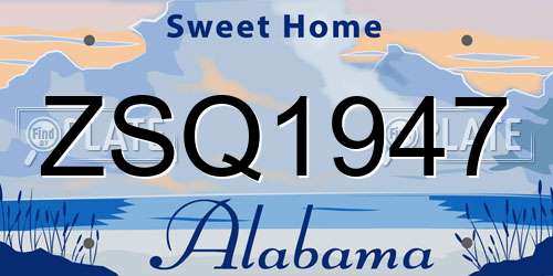 ZSQ1947 Alabama License Plate