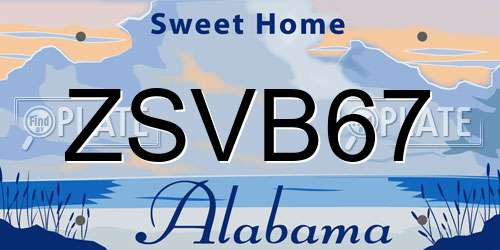 ZSVB67 Alabama License Plate