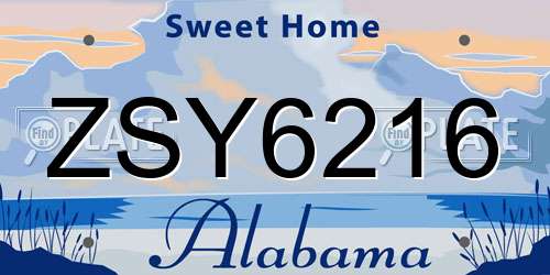 ZSY6216 Alabama License Plate