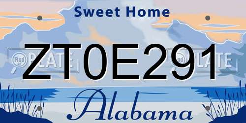 ZT0E291 Alabama License Plate