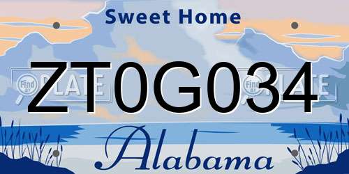 ZT0G034 Alabama License Plate
